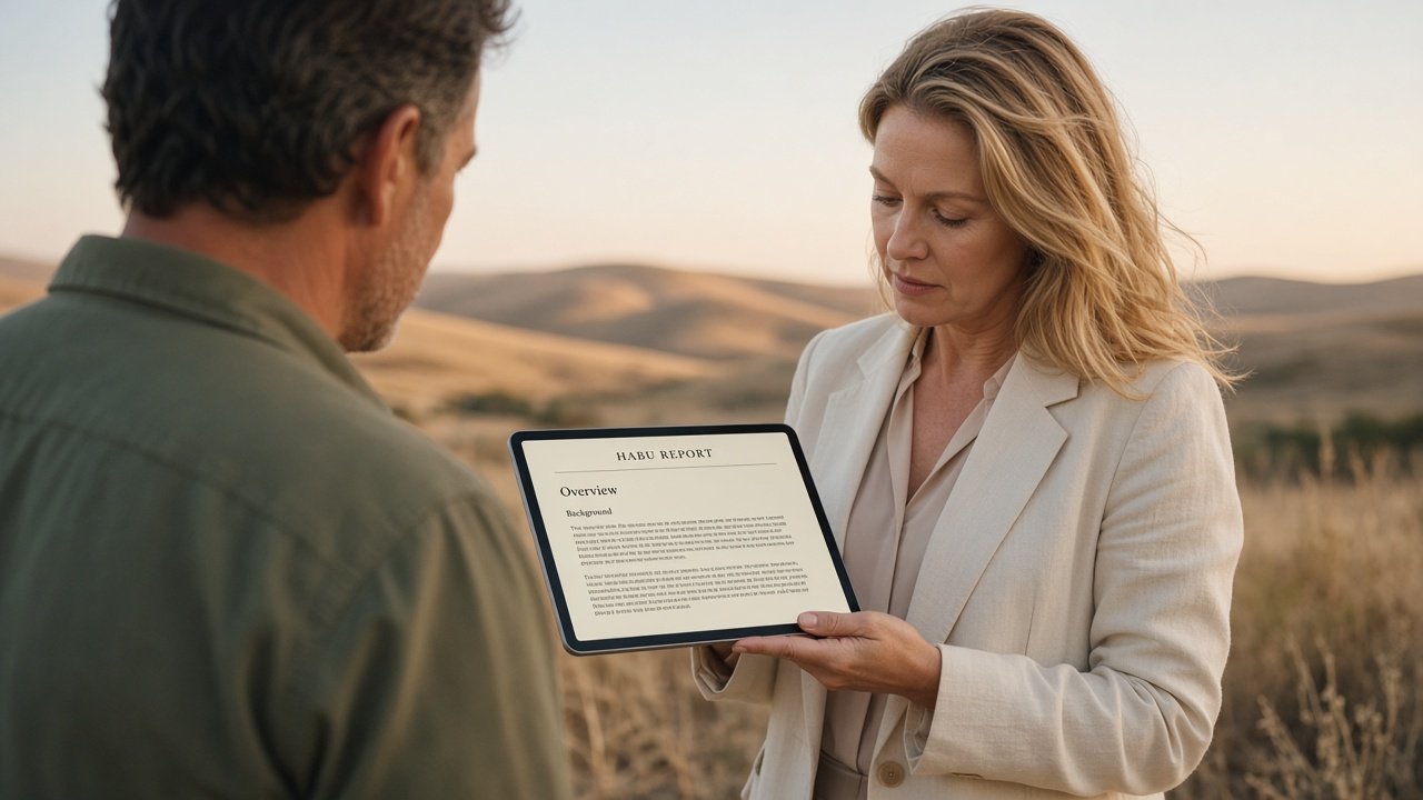 Advisor presenting a Habu Report on a tablet in the field